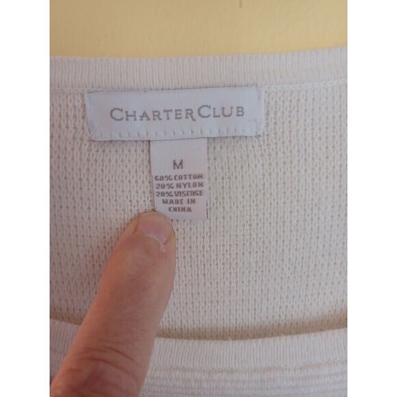 Charter Club ivory cottonblend sweater M winter white pullover classic - Picture 2 of 10